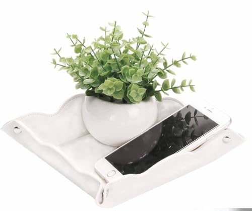 Valet Tray for Men Women - PU Leather Travel Catchall Tray Organizer - Desk Bedside Nightstand Storage Box for Jewelry Key Phone Remote Controller Wallet Watch Glasses Coin Readers -White - color: White