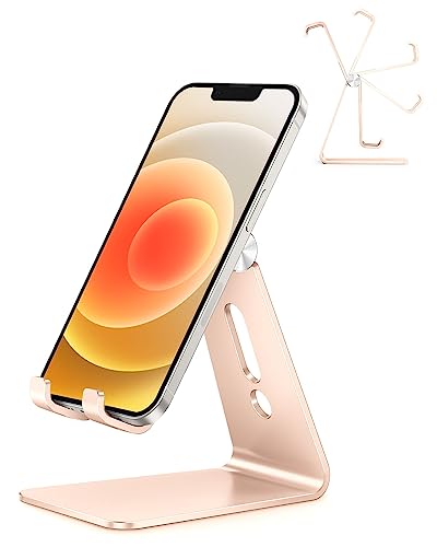 OMOTON Adjustable Cell Phone Stand, C2 Aluminum Desktop Phone Dock Holder Compatible with iPhone 15 14 13 Pro, SE, XR, 8 Plus 7 6, Samsung Galaxy, Google Pixel and More, Gold - color: Gold
