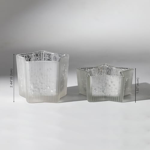 Letine 10pcs Frosted Silver Ribbed Star Candle Cups - Assorted Height Tea Light Candle Holders, Mercury Glass Votives for Wedding, Fall Table Centerpiece& Holiday Decorations (Tall 2.44", Short 1.57") - color: Frosted White, size: 10pcs