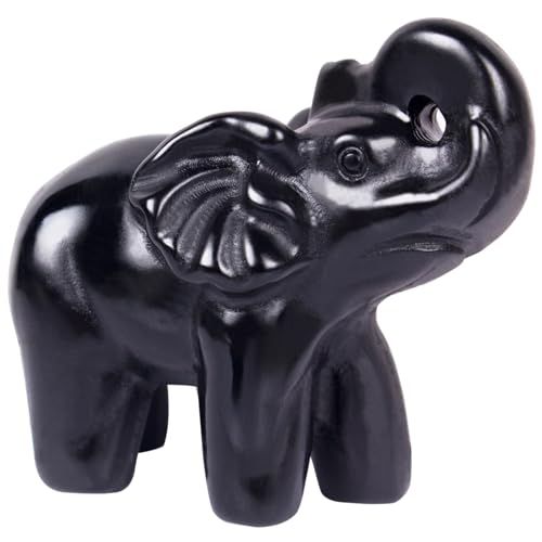 2 Inch Black Obsidian Crystal Elephant Sculpture Handcrafted Healing Stone Animal Figurine Spiritual Home Decor Lucky Charm Gift for Wealth Success Positive Energy and Meditation Lovers - color: Black Obsidian Elephant-02
