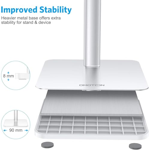 OMOTON Cell Phone Stand, Adjustable Angle Height Desk Phone Dock Holder for iPhone Air 17 Pro Max/Plus/XS/XR, Samsung Galaxy S20 / S10 / S9 / S8 and Other Phones (3.5-7.0-Inch) - color: Silver