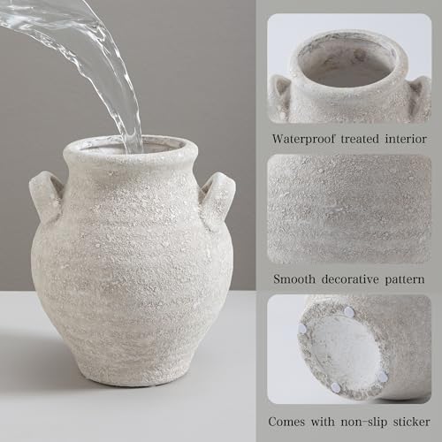 Enra White Ceramic Vase 7.36 Inch,Pottery Decorative Vase for Home Décor, Farmhouse Rustic Vase for Dining Table, Living Room, Kitchen Shelf, Mantel, Bookshelf & Wedding Centerpiece, Dried Flower - color: Rustic-25011-3