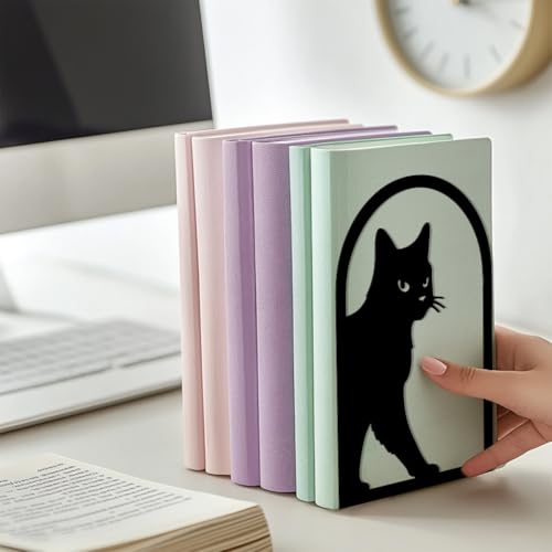 Peacoblue Metal Bookends for Shelves, Modern Decorative Heavy Duty Study Book Support Stoppers for Office, Desk, Shelf, Room 5.3"x4.3"x7.9" Cast Iron Simple Tall Bookends, 1 Pair (Cute Cat) - style: Cute Cat