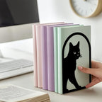 Peacoblue Metal Bookends for Shelves, Modern Decorative Heavy Duty Study Book Support Stoppers for Office, Desk, Shelf, Room 5.3"x4.3"x7.9" Cast Iron Simple Tall Bookends, 1 Pair (Cute Cat) - style: Cute Cat