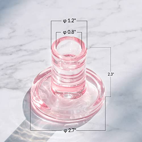 12PCS Pale Pink Taper Candle Holders, Glass Crystal Candlestick Holders Bulk, Clear Candle Holders for Dining Table Centerpiece，More Suitable for Weddings - color: Pink 12pcs