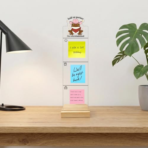 Monitor Memo Board Sticky Note Organizer Computer Monitor Memo Board Hold On Partner Im Overstimulated Sign Acrylic Desk Accessories Removable Wooden Base Set Sticky Notes 100 Sheets 11.8×3.1 inches - color: Cowgirl Frog