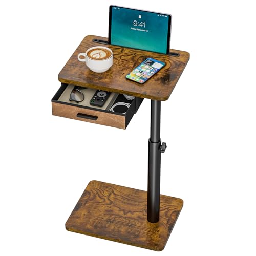 Simple Serenity TV Tray Table with Drawer & Swivel Top, Height Adjustable TV Tray for Eating on Couch, C Shaped End Table for Couch, Sofa Desk Couch Table for Bedroom & Living Room, Patent Pending - color: Rustic