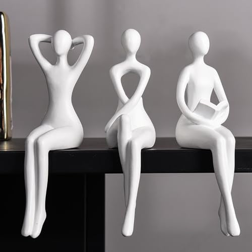 Quoowiit White Thinker Statue Unique Ornament Sculpture, Art Modern Home Decor Accents Bookshelf Decor, Creative Table Decorations for Living Room Desk 3 Piece - color: White