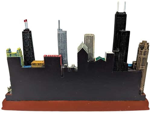 Chicago Skyline Tabletop Sculpture – Rectangular Base City Scene Featuring The Bean, Navy Pier Ferris Wheel & River Boat | Windy City Souvenir Home or Office Décor