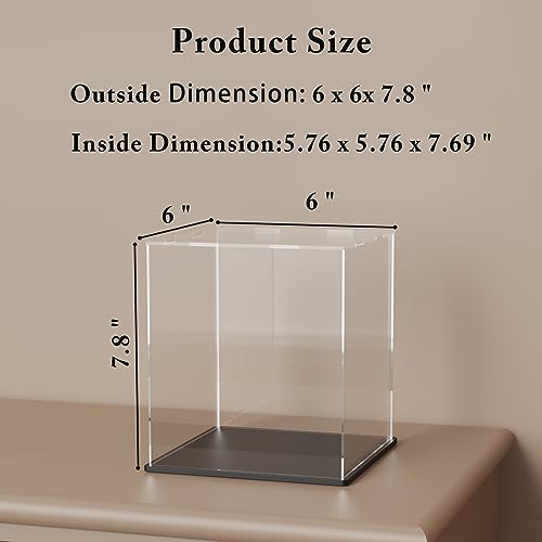 SVENJBB Acrylic Display Case, 6x6x7.8 Inch Rectangle, Clear Acrylic Boxes with Matte Black Base and Lid for Collectibles and Figures