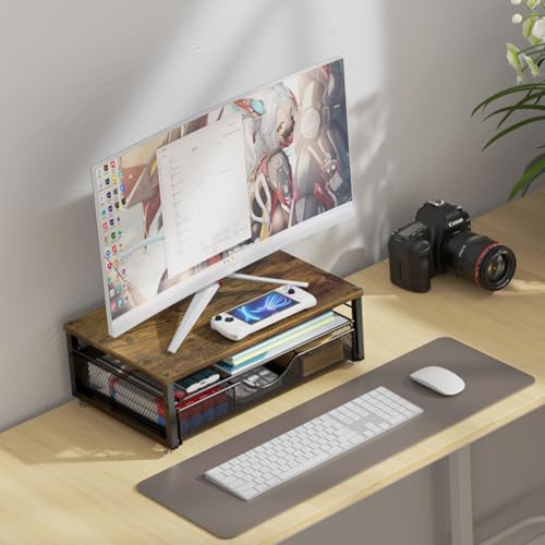 gianotter Computer Monitor Stand Riser, office organizer with Drawer, Office Organizers Storage for Classroom Office Supplies (Wood) - color: Wood