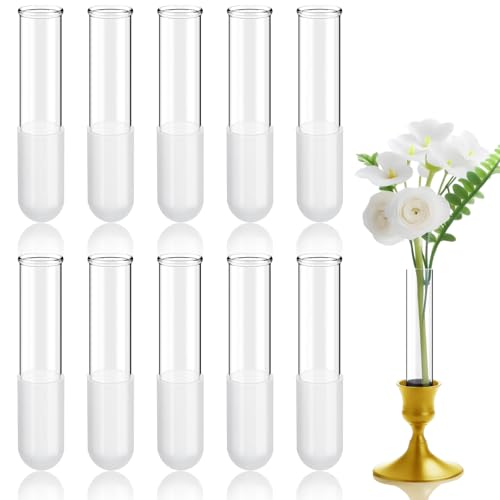 10 Pack 3.9" Glass Cylinder Bud Vase Taper Candle Holder's Bud Flower Vase Specially for Candlestick Adjustable Designed for Taper Candle Holder for Tablescapes, Wedding Decor - size: 3.9"