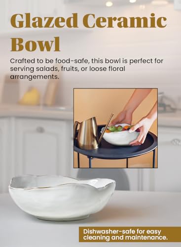 Serene Spaces Living Extra Large Free-Form Edge Glazed Ceramic Bowl - Fruit Basket, Dinnerware, Centerpiece for Weddings, Events, 10.5" Long, 8" Wide and 3.5" Tall, Pack of 8 - color: White, 10.5" Long, Set of 8