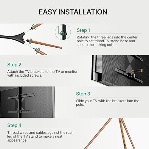 Artistic Easel TV Stand for 43-65 Inch TVs, 180° Swivel Tripod TV Stand up to 88 lbs, Floor TV Mount with Cable Management for Bedroom, Living Room and Corner, Max VESA 600x400mm, Black Walnut