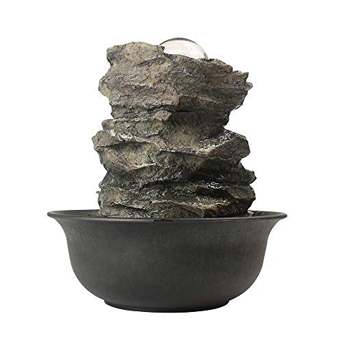 Spinning Orb Rock Cascading Tabletop Fountain, Zen Meditation Indoor Waterfall Feature with LED Light for Home Office Bedroom Relaxation - color: 8 3/10"