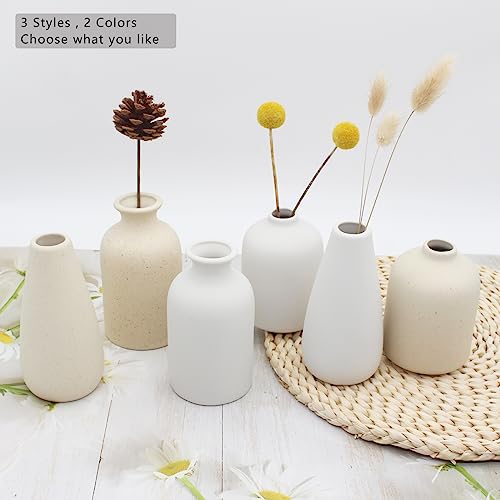 YANLING 6 Pack Modern Small Vase for Flowers, Light Yellow Ceramic Vases for Pampas Grass, Boho Vases for Home Decor Table Shelf Office Bedroom - color: Light Yellow-c, size: 6 Pack-Small