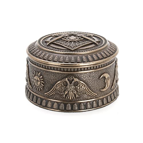 Veronese Design 2 3/8" Tall Masonic Eye of Providence Round Trinket Box Resin Sculpture Bronze Finish