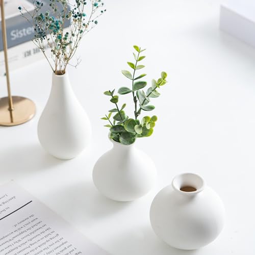 Small Ceramic Vase Set of 5, Modern White Vase, Bud Vase, Boho Decorative Vase for Fireplace, Entryway and Living Room, Centerpiece Table Decorations - color: C-white Small Vase Set of 5