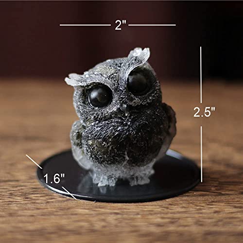 OwMell Owl Statue Tumbled Stone Gemstone Owl Figurine Home Decor Shelf Decor 2.5" - Black Obsidian - color: Black Obsidian