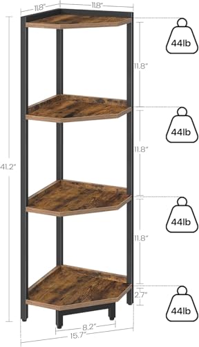 Hzuaneri Corner Shelf Stand, Corner Bookshelf, Storage Standing Shelf Unit with Metal Frame, Plant Stand, Bookcase for Living Room, Home Office, Bedroom, 4-Tier Rustic Brown CS05801B - color: Rustic Brown, size: 4 Tier