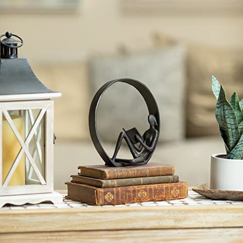 Danya B. Contemporary Encircled Male & Female Reader Cast Iron Sculpture Bookend Statues (Single Female)