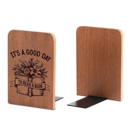 Book Lovers Gifts, Novelty Bookends Unique, Gifts for Book Lovers, Heavy Duty Wooden Book Ends for Shelves Decorative(1 Pair, 4.72x6.69 Inches) - Good Day - color: Goodday