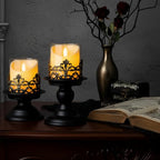 Gothic Hurricane Candle Holders, Black Metal with Glass Sleeve, Set of 2 Decorative Pillar Holders, 5.9 and 7.9 Inch Height, 4 Inch Diameter - size: Height 5.9 inches and 7.9 inches - 2 Pieces