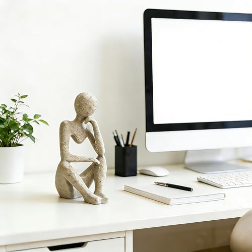 Abstract Thinker Sculpture Bookends - Modern Bookshelf Decor for Home Office, Aesthetic Resin Statue Bookend Holder for Desk, Coffee Table - Reading Art Decor Gift for Book Lovers-D - color: Sandstone Color, size: Left