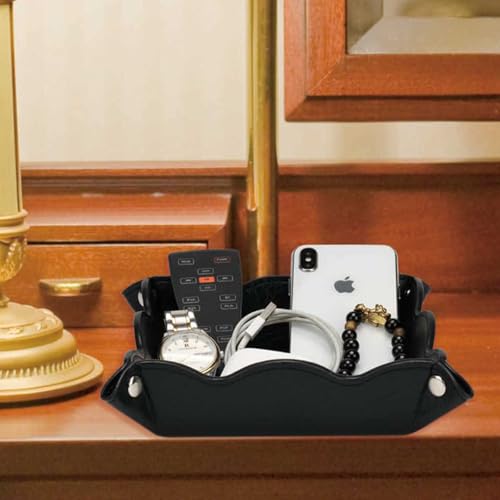 Valet Tray for Men Women 2 Pack - PU Leather Travel Catchall Tray Organizer - Desk Bedside Nightstand Storage Box for Jewelry Key Phone Remote Controller Wallet Readers -Brown and Black - color: Brown and Black