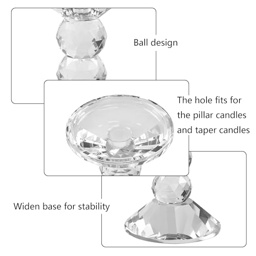 2-Pack Crystal Candle Holders, Clear Crystal Taper or Pillar Candlesticks, Table Centerpiece Home Decor for Wedding, Dining, Party(4.9in Tall)