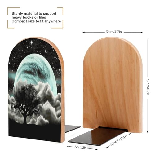 Starry Night Black Tree Art Bookends Heavy Duty,Book Organizer for Shelves, Holder Stand Decorative, Stoppers for Books, CD, File, Video Gamesbook Stand，6.7 X 4.7 X 3.9 Inch(Large)