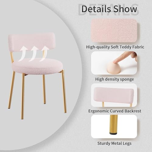 51'' Modern Glass Dining Table for 4, Rectangular Tempered Table Top Gold Base with 4 Luxury Pink Gold Boucle Dining Chairs, 5 Piece Dining Room Table Set, Easy Assemble - color: Golden+pink Gold Chairs, size: 51'' + 4 Chairs