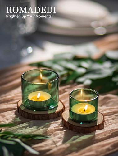 Romadedi Glass Tealight Candle Holder - Green Votive Holders Bulk 12 Sage Tea Light Table Centerpieces for Party Wedding Birthday Baby Shower Christmas Decor - color: Green, size: S-6pcs+L6pcs