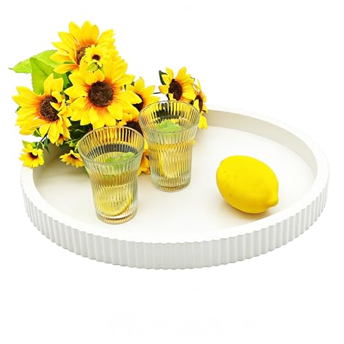 Carah & Cossh Oval Wooden Tray, Modern Decorative Tray 16''x12'', Oval Farmhouse Rustic Serving Tray, Table Centre Tray, Perfect for Storage and Display (White B) - color: White B