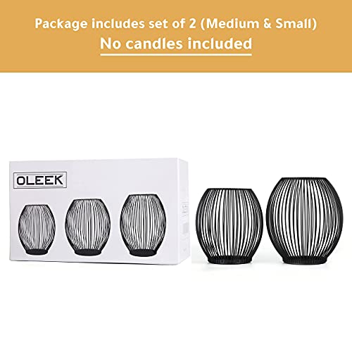 OLEEK Outdoor Candle Holder Decor Set - Black Candle Holder - Candles Holders for Table Centerpiece - Hurricane Candles Holder for Pillar Candles Cage Candle Holders Black Wire Decorative - size: Set of (Medium & Small)