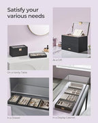 SONGMICS Stackable Jewelry Trays, 4-Tier Jewelry Box, Drawer Jewelry Organizer, with Glass Lid, Removable Dividers, for Vanity Table, 6.7 x 11 x 7.2 Inches, Gift Idea, Ink Black UJBC164B01 - color: Ink Black