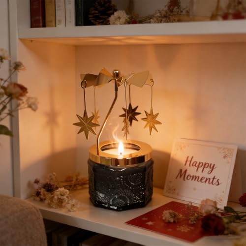 kingnero Lavender Scented Candle Carousel Rotary Candle Holder Spinning Tea Light Birthday Gifts for Women, Mom, Wife, Girlfriend, Sister, Female Friends, (North Star) - color: North Star