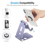 OMOTON Foldable Cell Phone Stand, C4 Portable Aluminum Phone Holder, Adjustable Phone Dock Cradle Compatible with iPhone 17/16/15 Pro Max Air, Samsung Galaxy, Small Tablets, Smart Phones, Purple - color: Purple