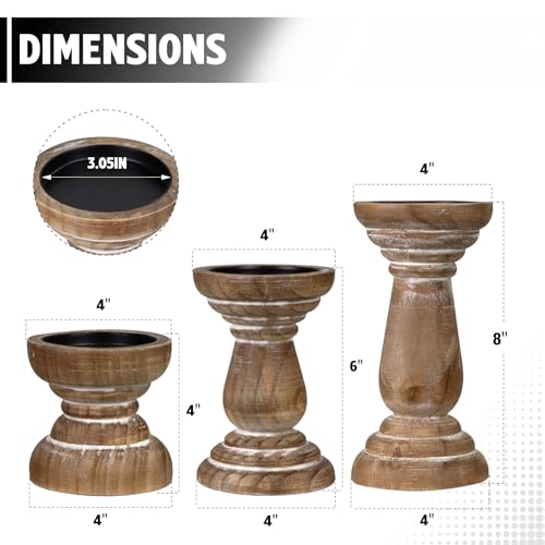 Candle Holder for Pillar Candle Set of 3, Farmhouse Wood Candle Holder, Rustic Wooden Candle Stand, Vintage Small Wooden Candlestick HoldersDecorative for Living Room, Table Centerpiece (Brown) - color: Washedbrown, size: Set of 3