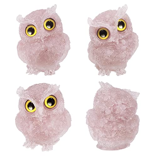 mookaitedecor Rose Quartz Owl Statue Sculpture Stone, Carved Animals Night Owl Figurine Crystal Ornament for Desktop Office Home Decor - color: Pink, size: 2.36 inch