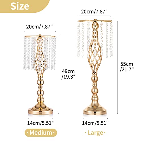 2 Pcs 19.3 inches Gold Centerpieces Table Tall Crystal Flowers Stand Wedding Road Lead Flower Holders Crystal Chandelier Metal for Reception Tables Supplies - color: Gold, size: Medium - 2 Pcs