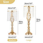 10 Pcs 19.3 inches Tall Crystal Flower Stand Wedding Road Lead Tall Flower Holders Centerpiece Crystal Flower Chandelier Metal Flower Vase for Reception Tables Wedding Supplies - color: Gold, size: Medium - 10 Pcs