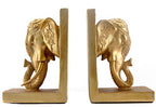 Bellaa 21817 Thai Elephant Bookends Pair - Antique Gold Polyresin 7 Inch Tall Decorative Bookshelf Decor