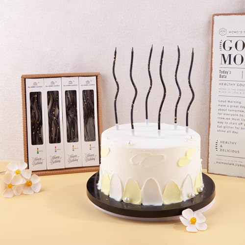 PHD CAKE 24-Count Black Gold Spiral Long Thin Birthday Candles, Cake Candles, Birthday Parties, Wedding Decorations, Party Candles - color: Black Gold