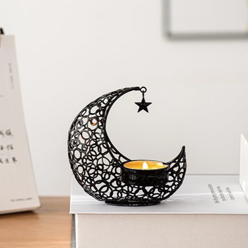 Moon Tea Light Candle Holder, Black Metal Decorative Candle Stand for Home Decor, Gift - size: 1Pcs Black