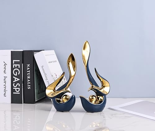 WUBIANJIE Mid Century Modern Abstract Art Home Decor Accent,Porcelain Statues for Living Room Coffee Table Centerpieces for Dining Room,Ceramic Sculptures and Gold Knick Knacks - color: Blue Gold