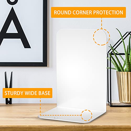 VFINE Bookends 1 Pair, White Metal Book Ends, Bookends for Shelves, Book Stopper for Heavy Books, Book Dividers for Home Office - color: White 1 Pair Bookends