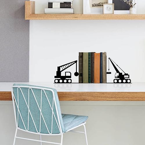 Construction Truck Decorative Bookends for Boys Room - Durable and Cute Design, Perfect for Nursery and Kids' Book Ends（Crane） - color: Black Crane