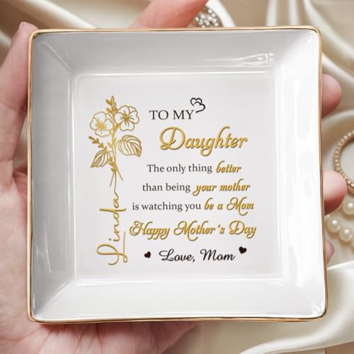 Personalized Daughter Jewelry Dish, To My Daughter Ring Dish for Mothers Day Decorations, Mothers Day Birthday Gifts for Daughter, Mothers Day Jewelry Dish with Birth Month Flower - color: Style 2