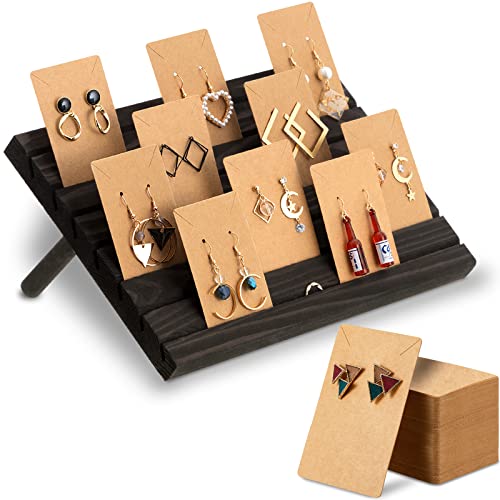 Blulu 31 Pack Wooden Earring Display Stand 7 Slots jewelry Display Holder with Earring Card for Selling Vendors Retail Show - color: Black Gray